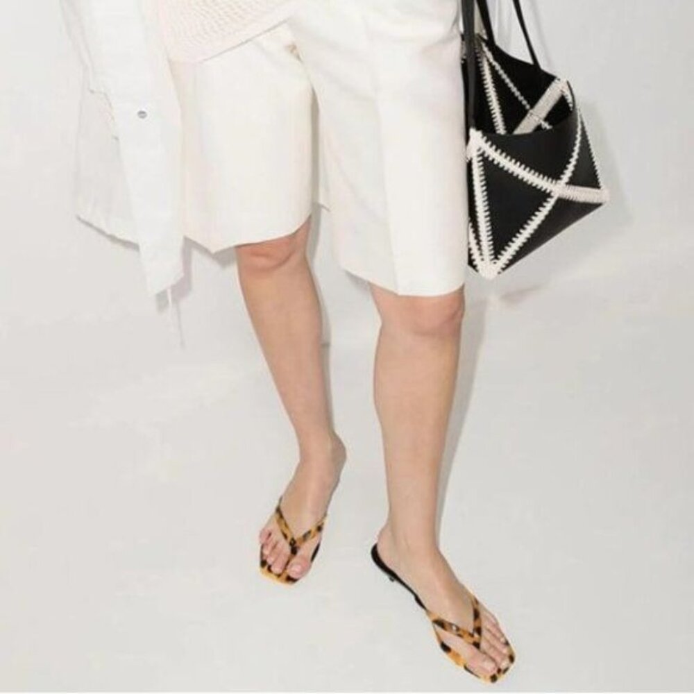 Wansseny Leopard Thong Open Toe Low Heel Flip Flops Slip on Mules Summer Sandals